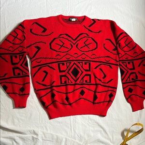 PLAYBOY Vtg. Red and Black Patterned Crewneck Sweater